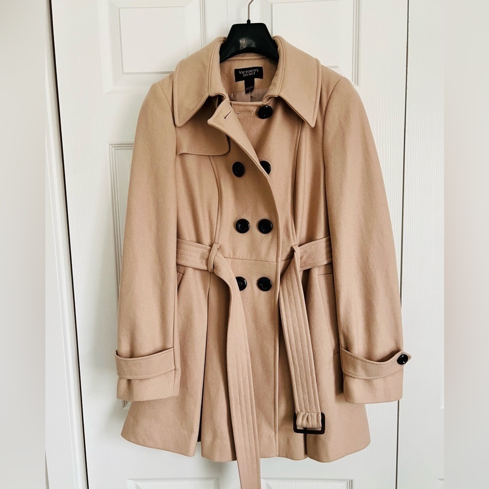 Victoria’s Secret Fit & Flare Princess Wool Trench Coat Pearl Beige Size M - Picture 2 of 6